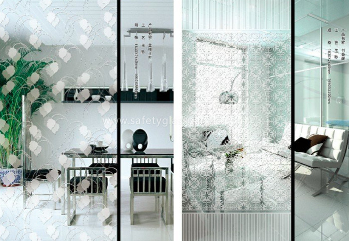 Custom Painting Flat 5mm Acid Etched Glass for Wardrobe / Kitchen Cabinet Door Glass